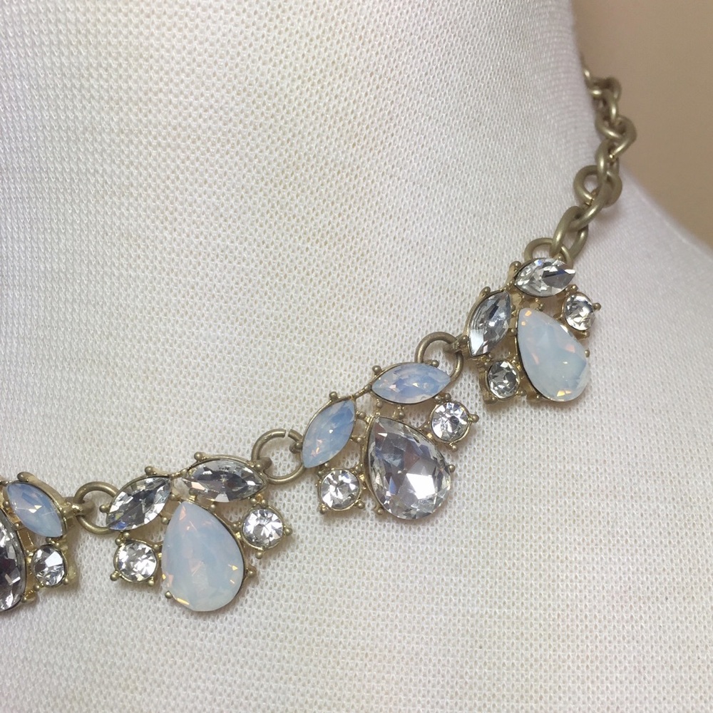 Clear & Milky Rhinestone Necklace Earrings Set - Picture 3 of 3